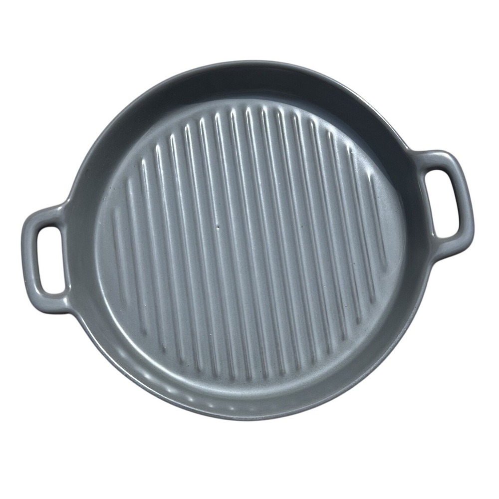 Modern Gray Ceramic Grill Pan Casserole Dish with Handles, Round Gratin Baker‎